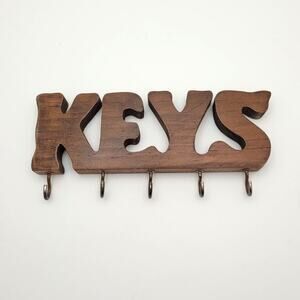 Vintage Wooden Keys Wall Hook Rack Rustic Entryway Organizer Farmhouse Decor 6"